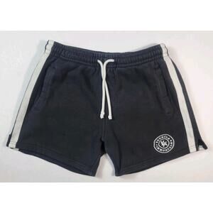 YoungLA Athletic Shorts Men's M Black White Stripe Drawstring Logo Gym Casual